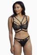 Wolf & Whistle Nevada Black Satin & Lace Harness Bra on Sale