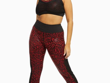 Red Wet Look Leopard High Waist Leggings Curve Discount