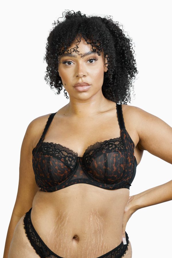 Rosalyn Black Tortoiseshell Lace Full Cup Bra For Cheap