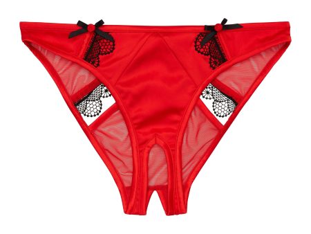 Arlene Red Satin Black Lace Ouvert Brief Online Hot Sale