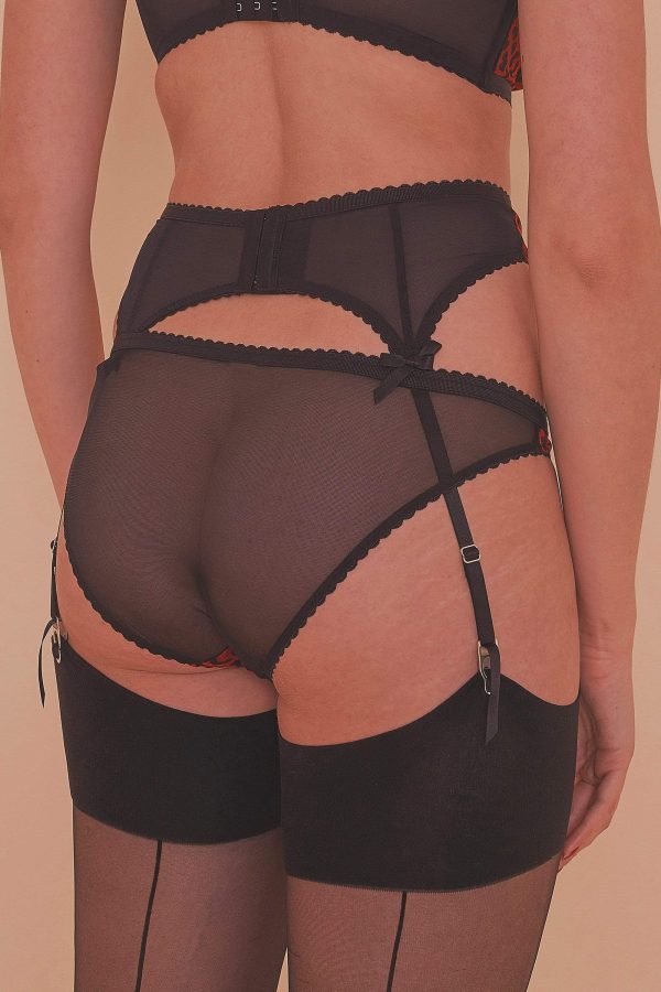 Josie Leopard Mesh Picot Suspender Belt Core on Sale